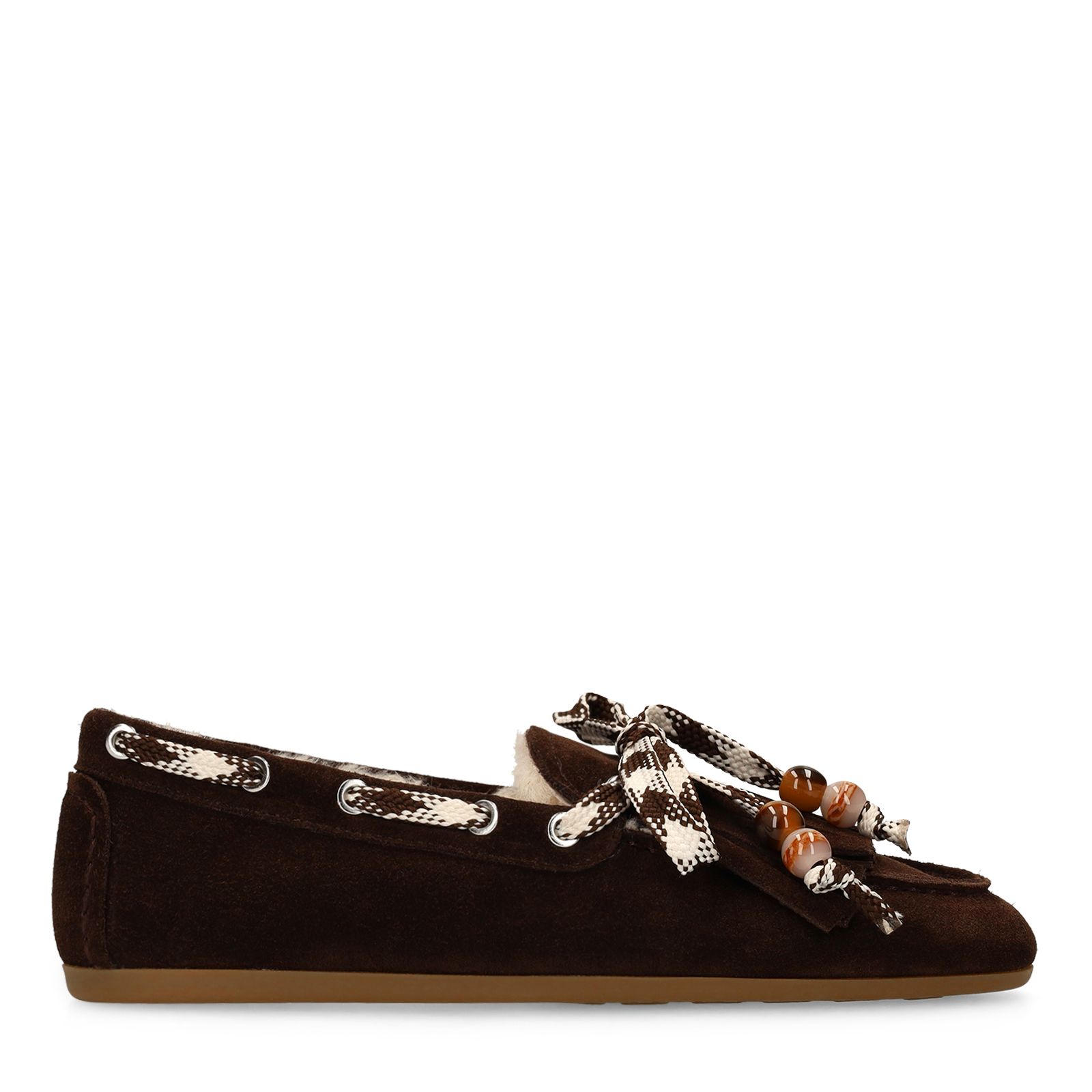 Donkerbruine suède bontloafers