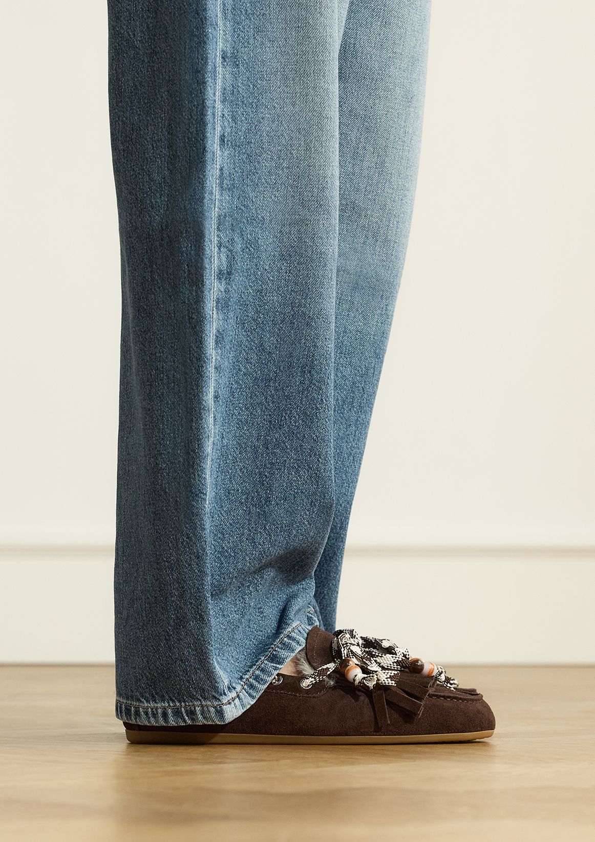 Donkerbruine suède bontloafers