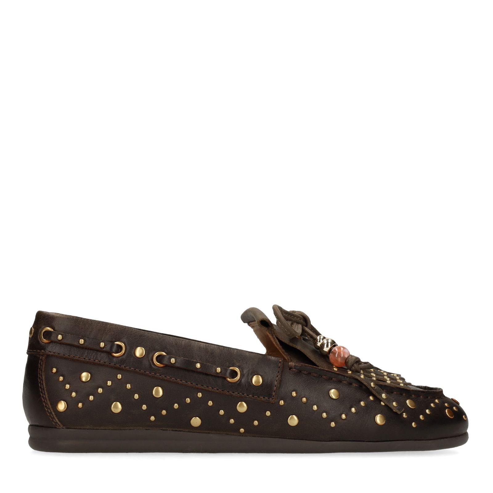 Donkerbruine leren loafers met gouden studs