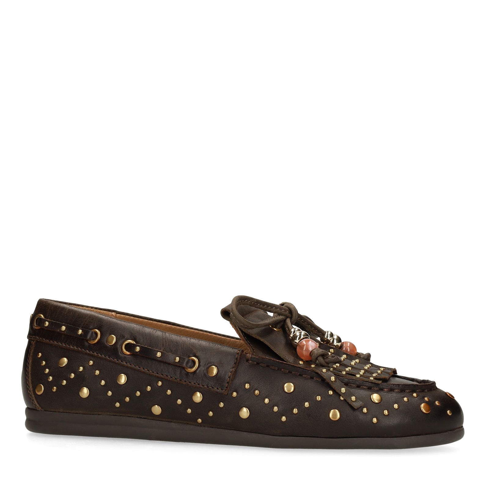 Dunkelbraune Leder-Loafer mit goldfarbenen Nieten