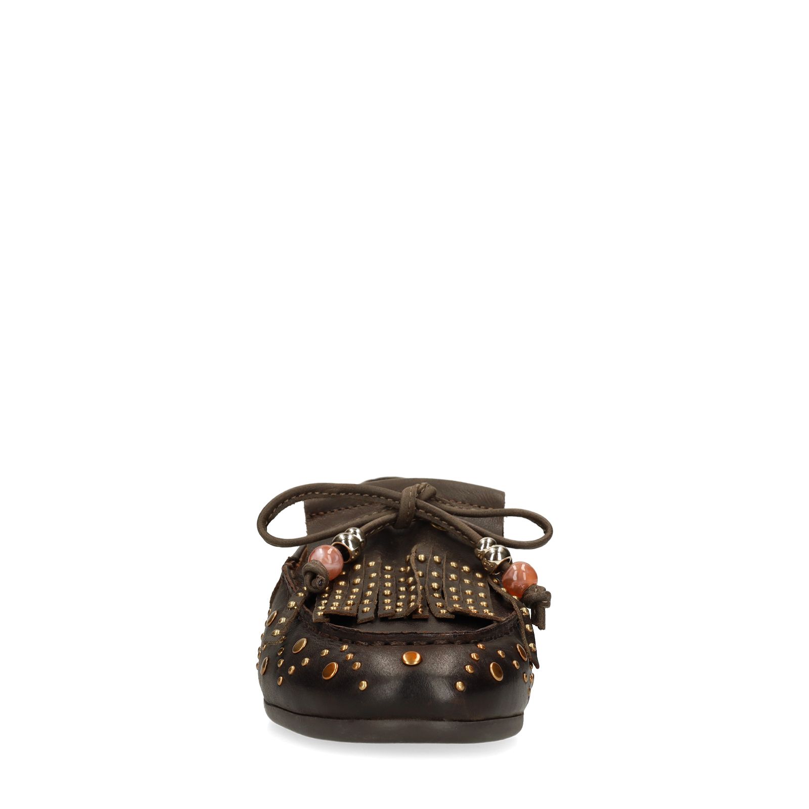 Donkerbruine leren loafers met gouden studs