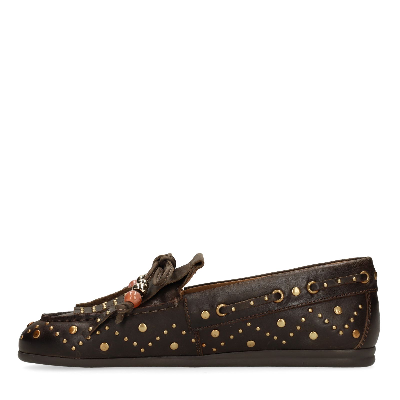 Dunkelbraune Leder-Loafer mit goldfarbenen Nieten