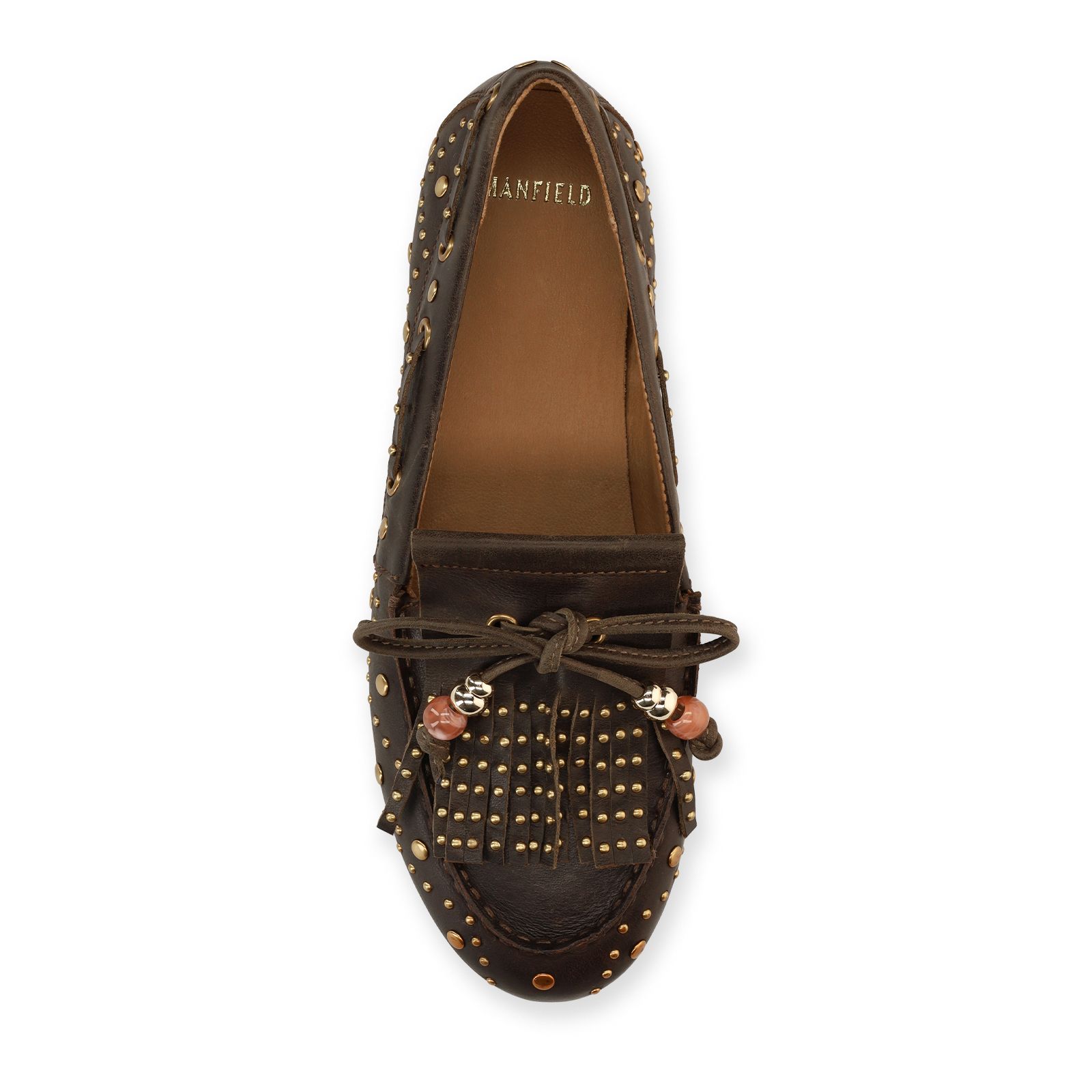 Dunkelbraune Leder-Loafer mit goldfarbenen Nieten