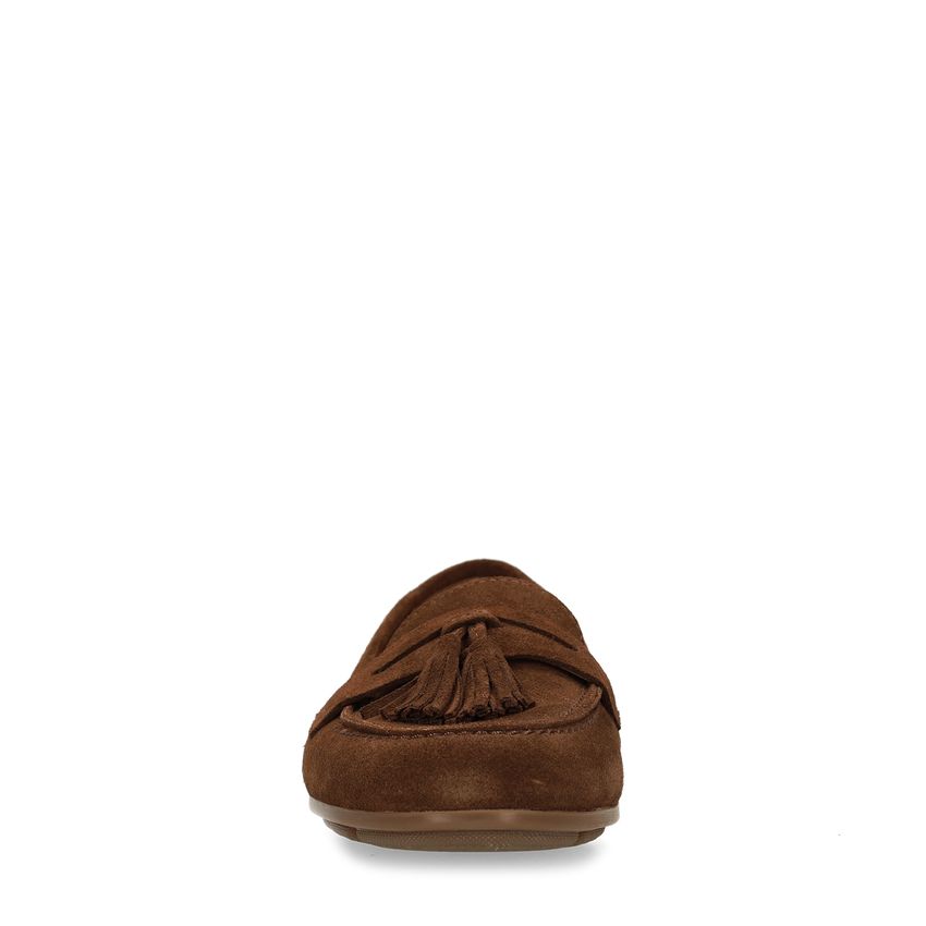 Bruine suède loafers met franjes