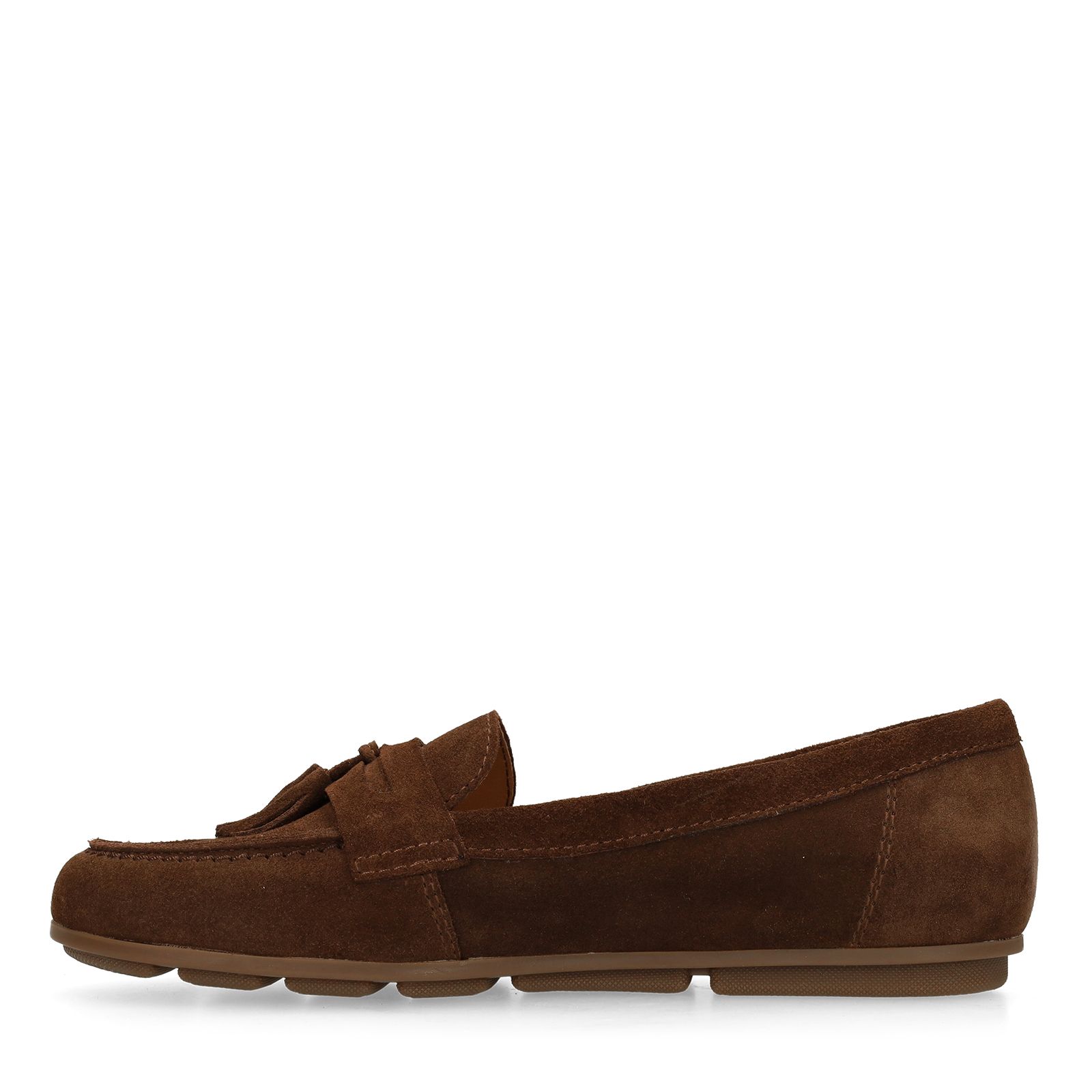 Braune Veloursleder-Loafer mit Fransen