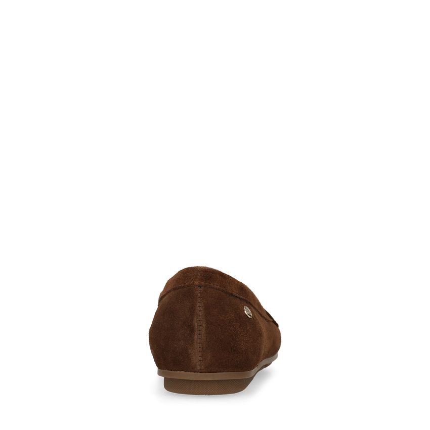 Braune Veloursleder-Loafer mit Fransen
