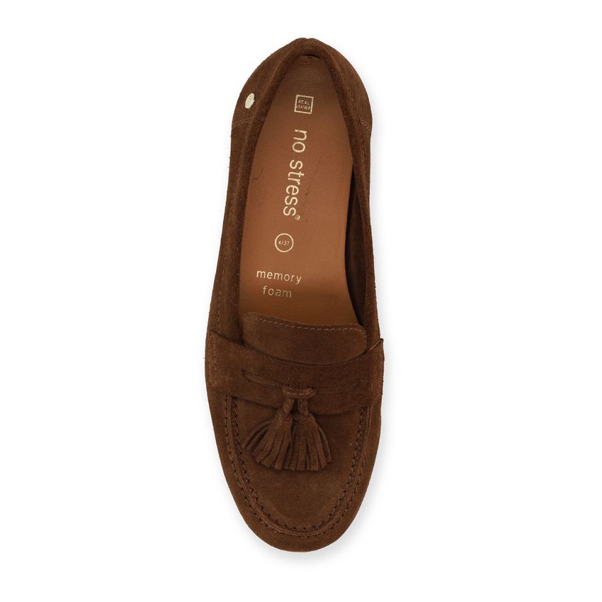 Bruine suède loafers met franjes