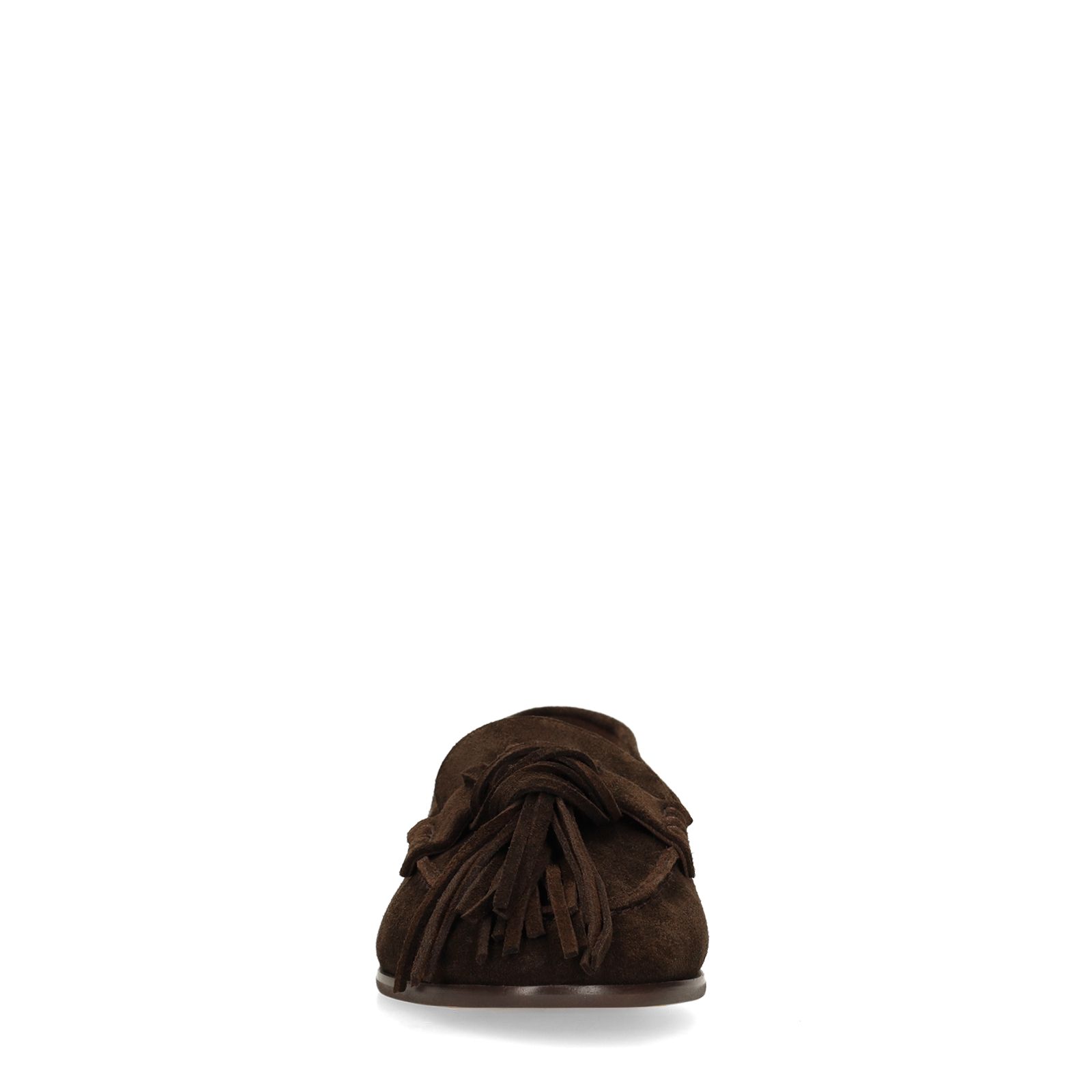 Donkerbruine suède loafers met franjes