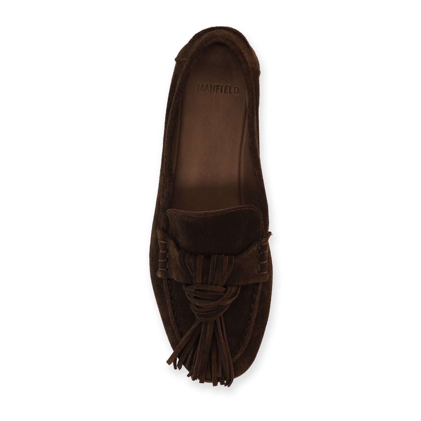 Dunkelbraune Veloursleder-Loafer mit Fransen