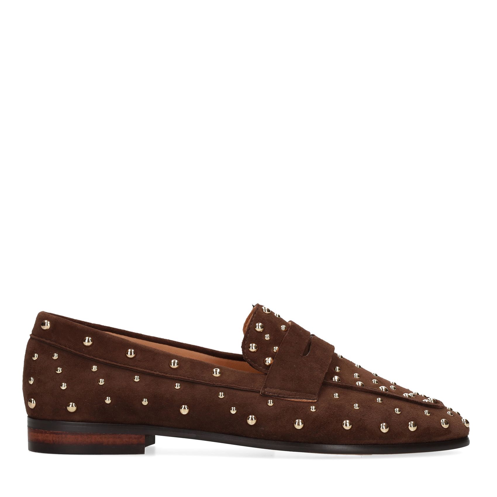 Dunkelbraune Veloursleder-Loafer mit Nieten