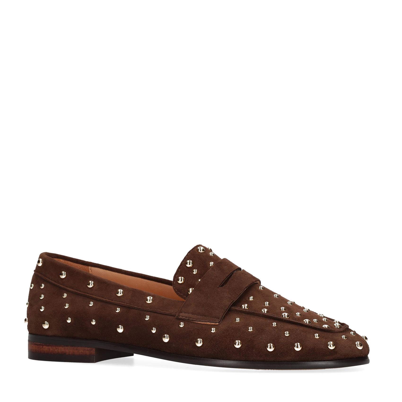 Donkerbruine suède loafers met studs