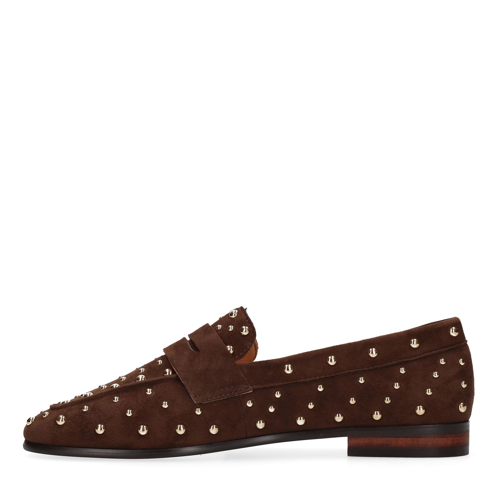 Donkerbruine suède loafers met studs