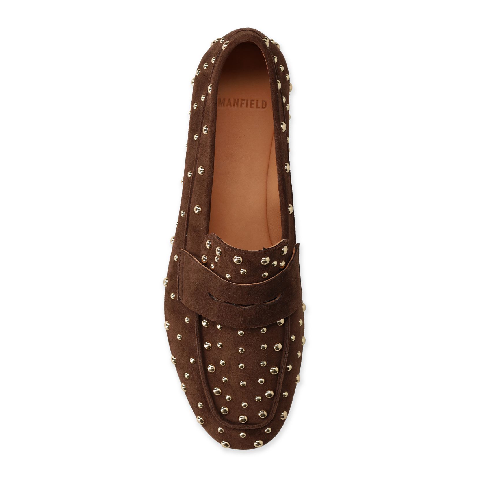 Dunkelbraune Veloursleder-Loafer mit Nieten