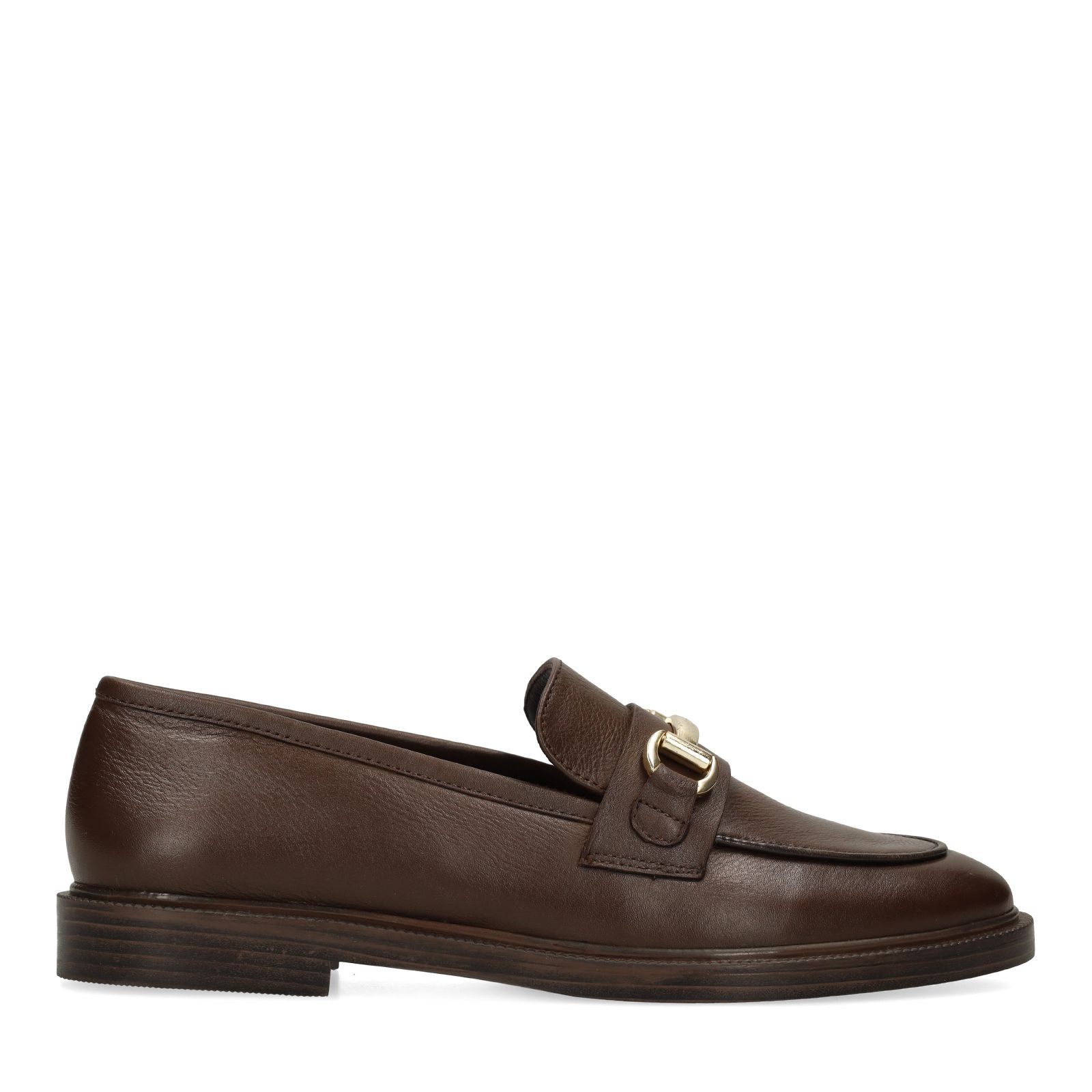Donkerbruine leren loafers met goudkleurig detail