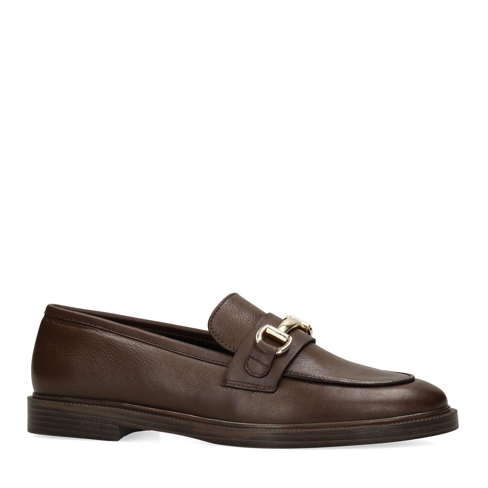 Donkerbruine leren loafers met goudkleurig detail