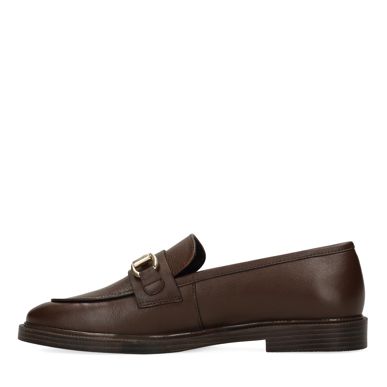 Donkerbruine leren loafers met goudkleurig detail