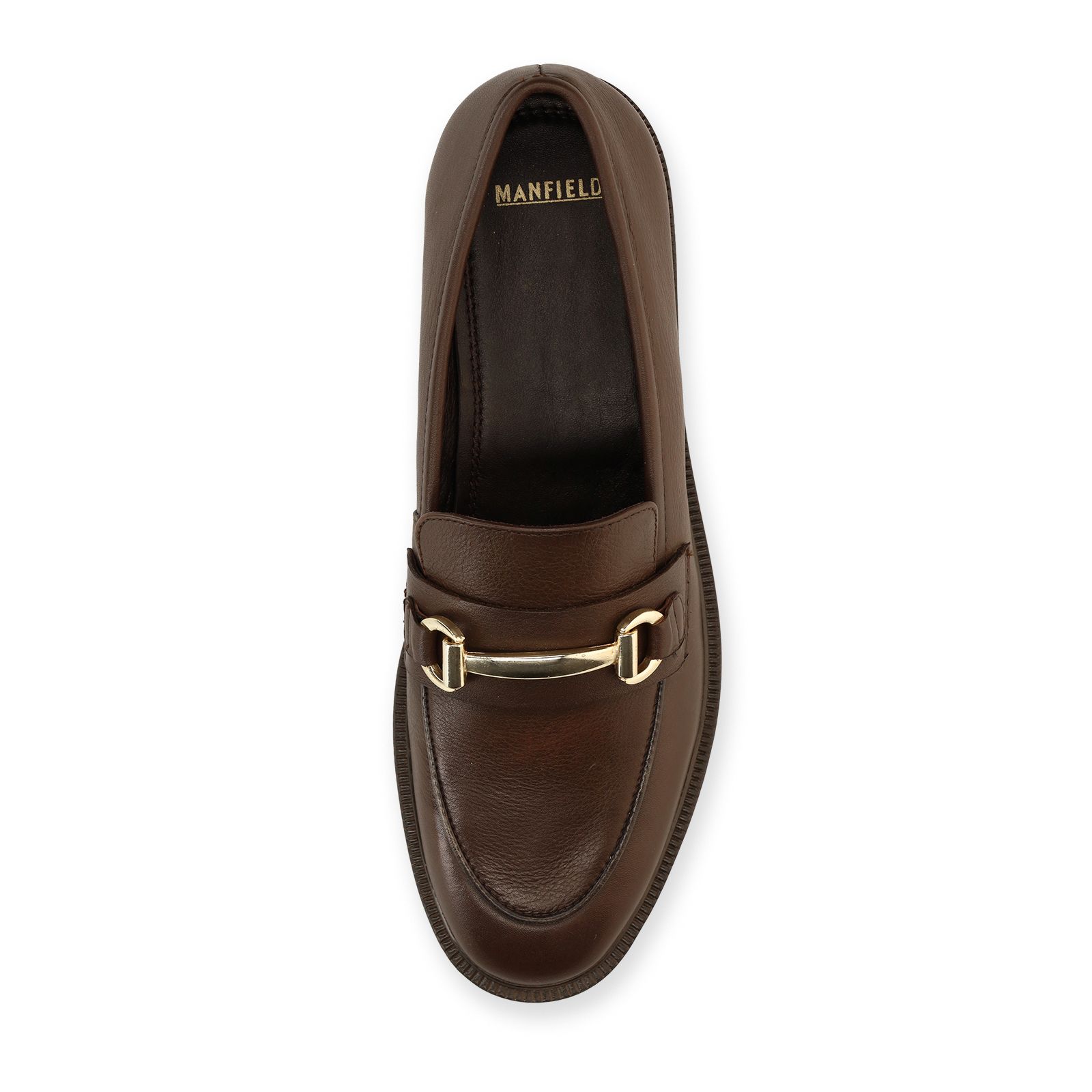 Donkerbruine leren loafers met goudkleurig detail