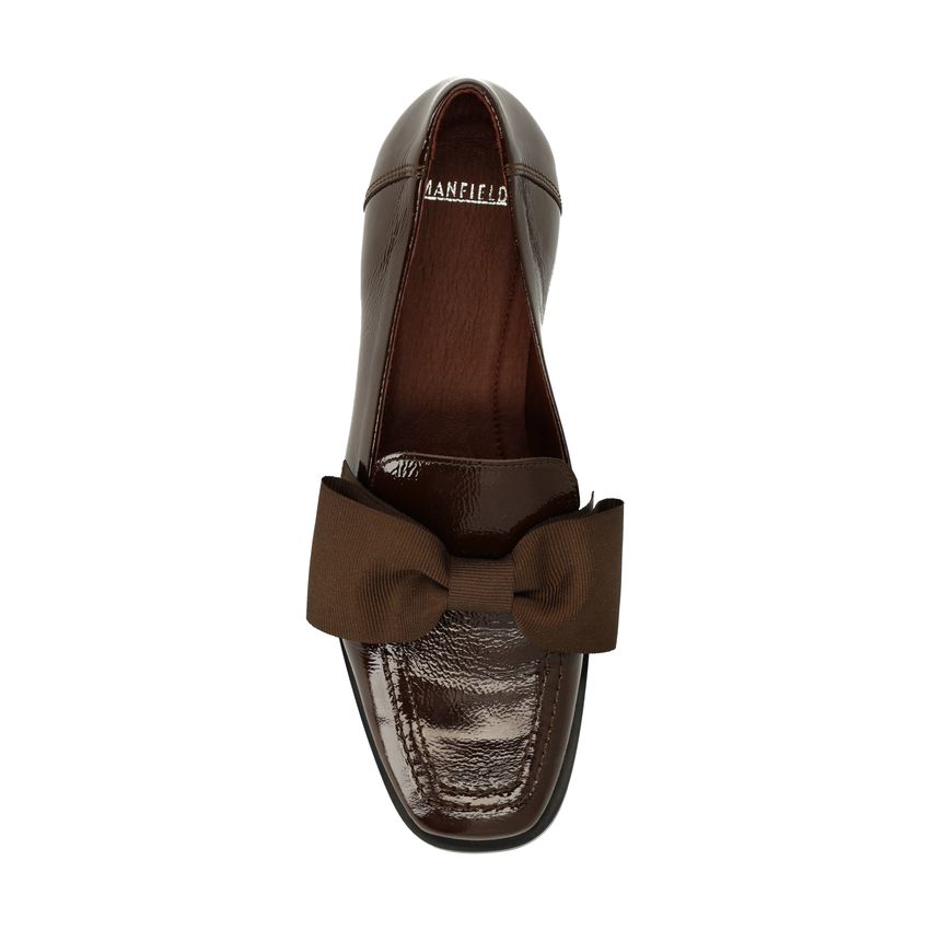 Bruine lakleren loafers met strik