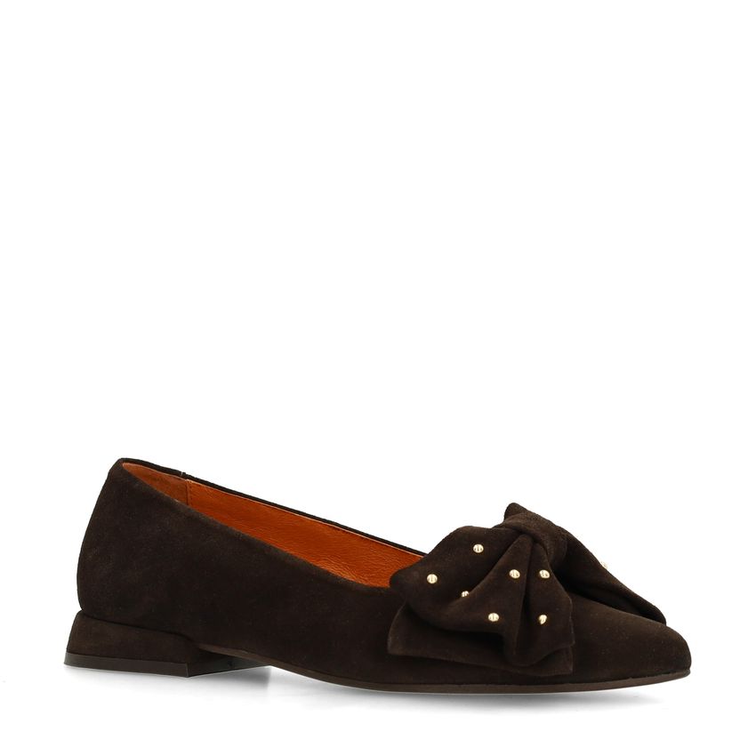 Braune Veloursleder-Ballerinas mit Schleife