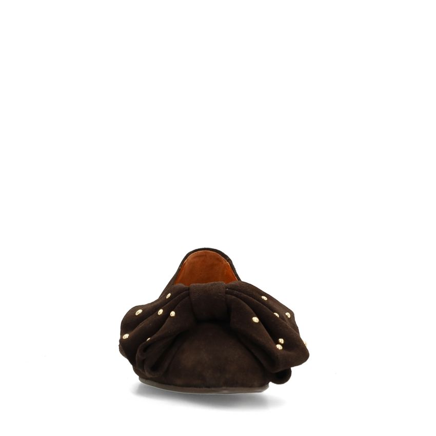 Braune Veloursleder-Ballerinas mit Schleife