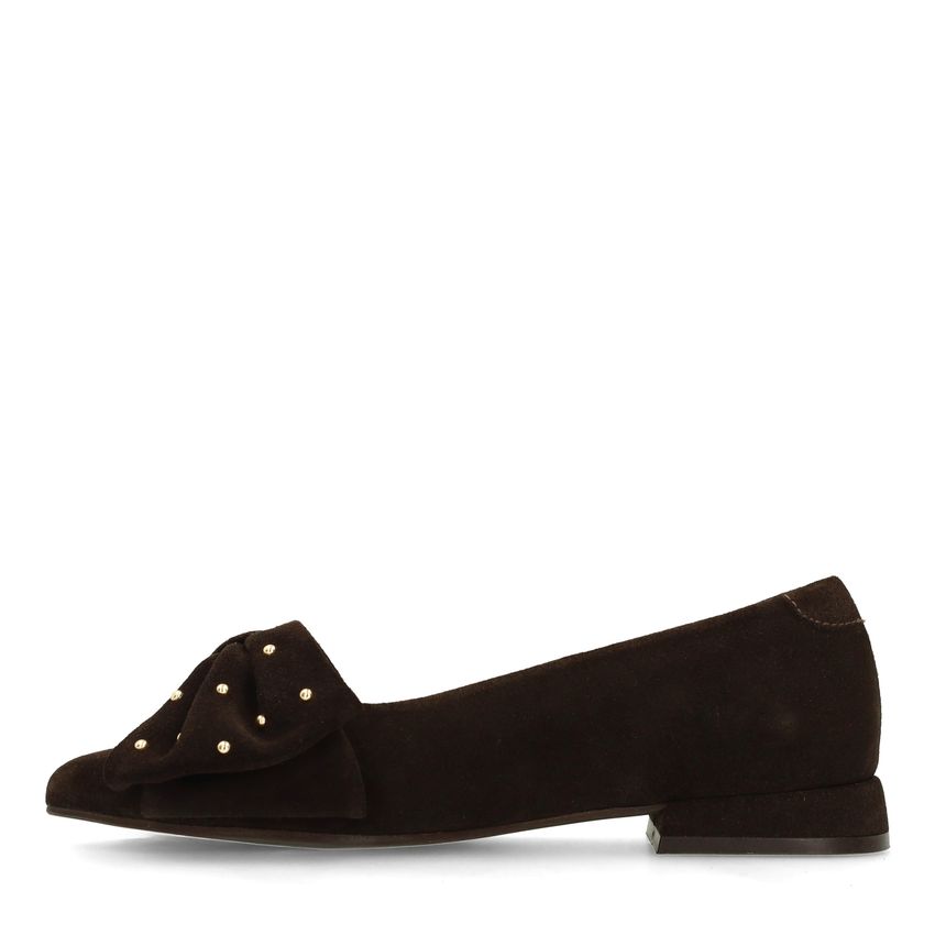 Braune Veloursleder-Ballerinas mit Schleife
