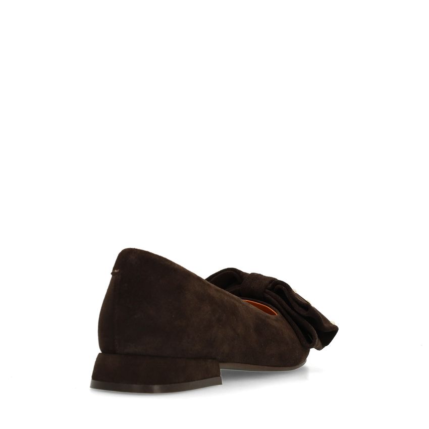 Braune Veloursleder-Ballerinas mit Schleife