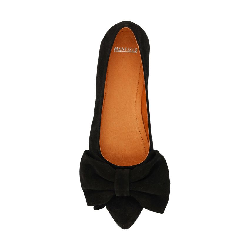 Braune Veloursleder-Ballerinas mit Schleife