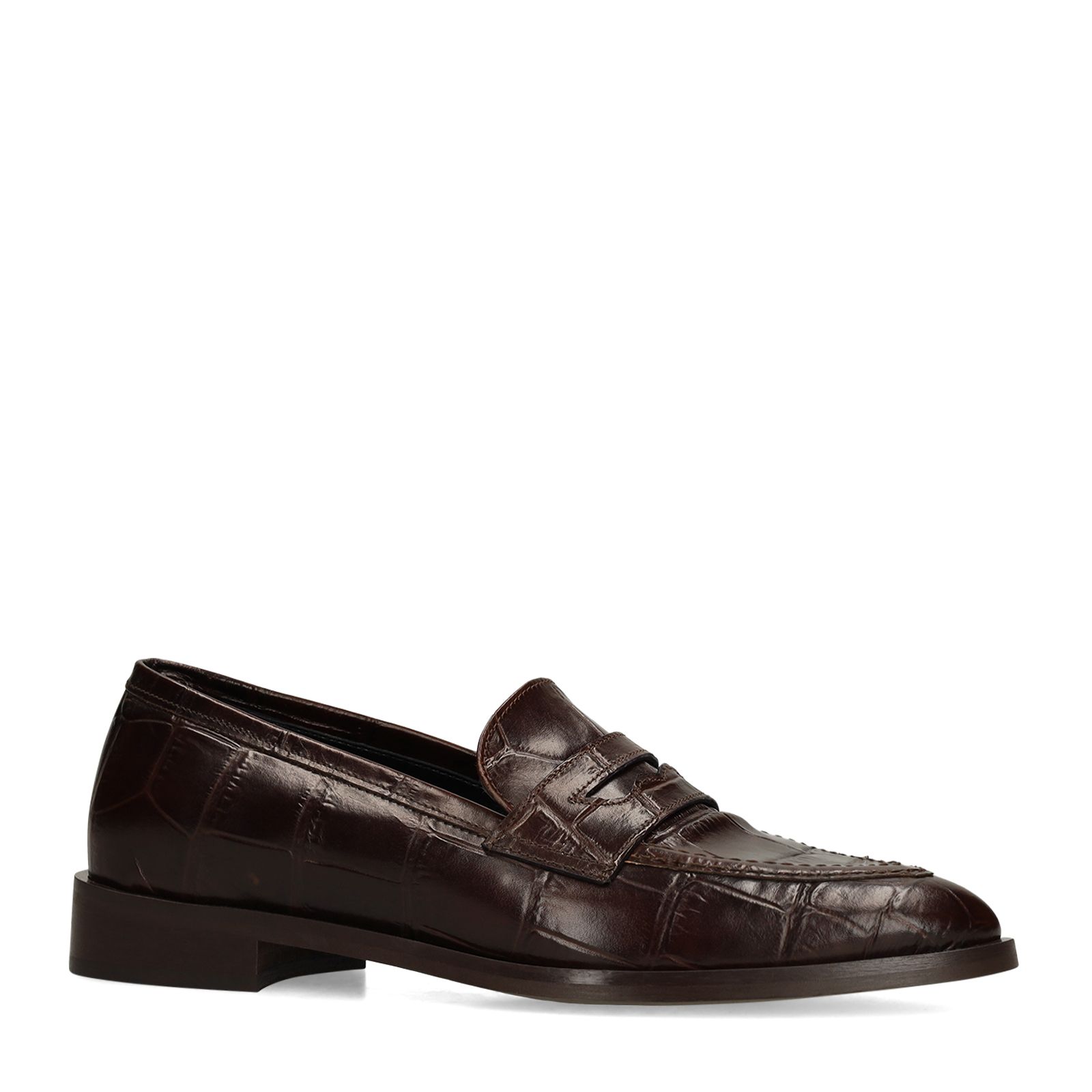 Bruine leren croco loafers