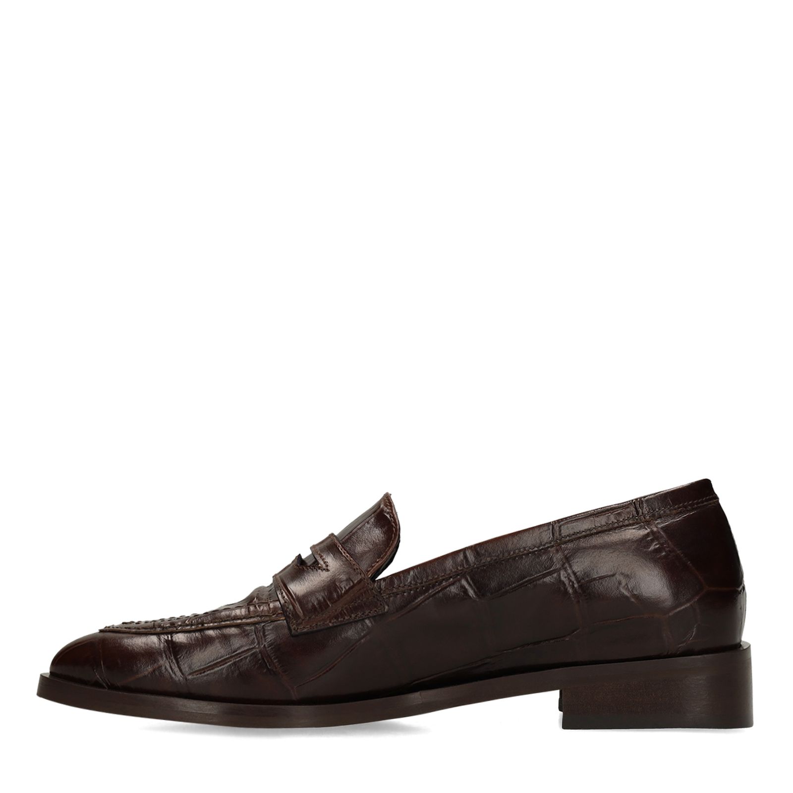 Bruine leren croco loafers