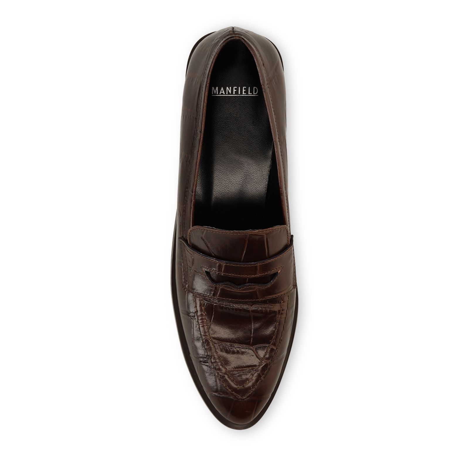 Bruine leren croco loafers