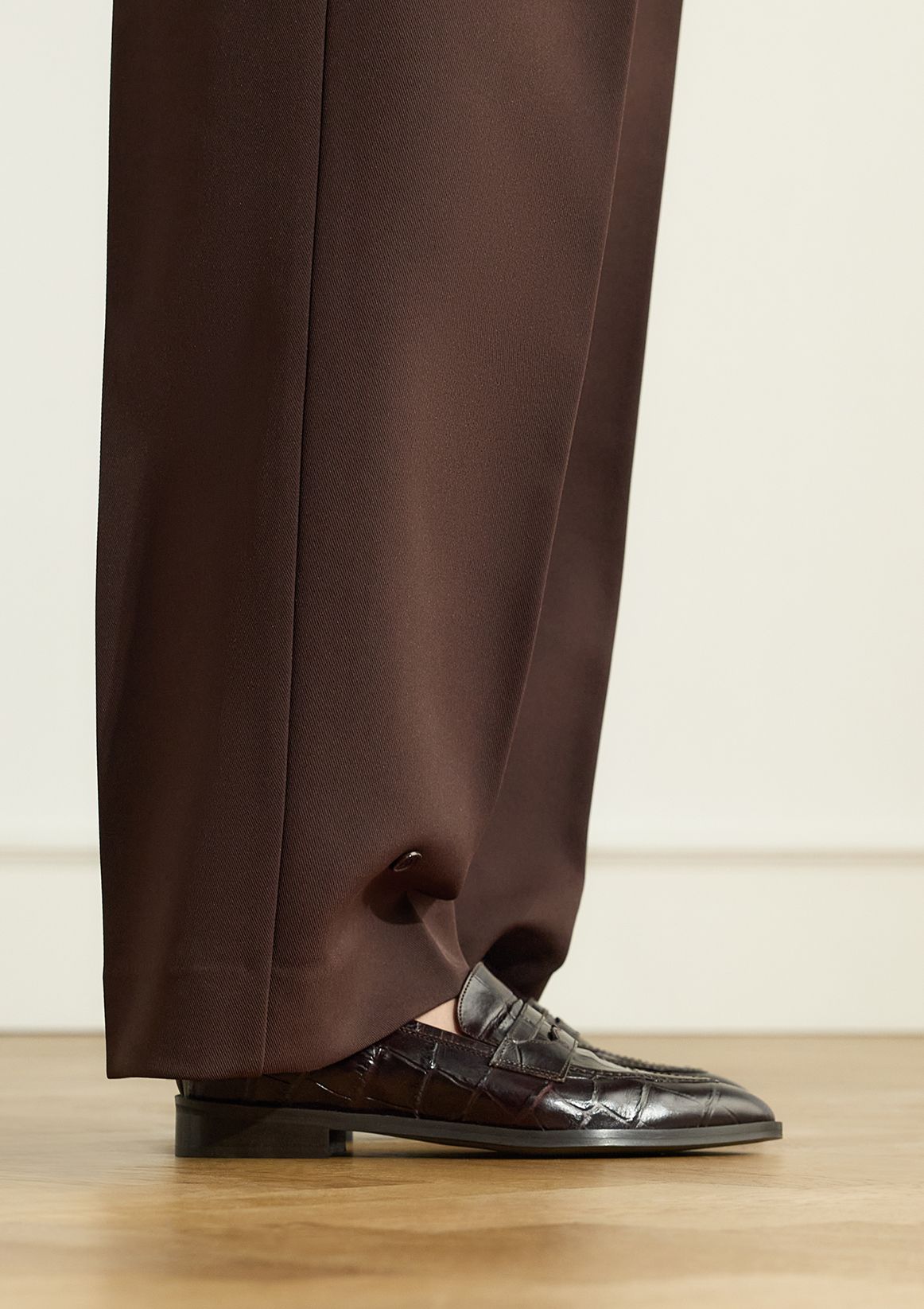 Bruine leren croco loafers