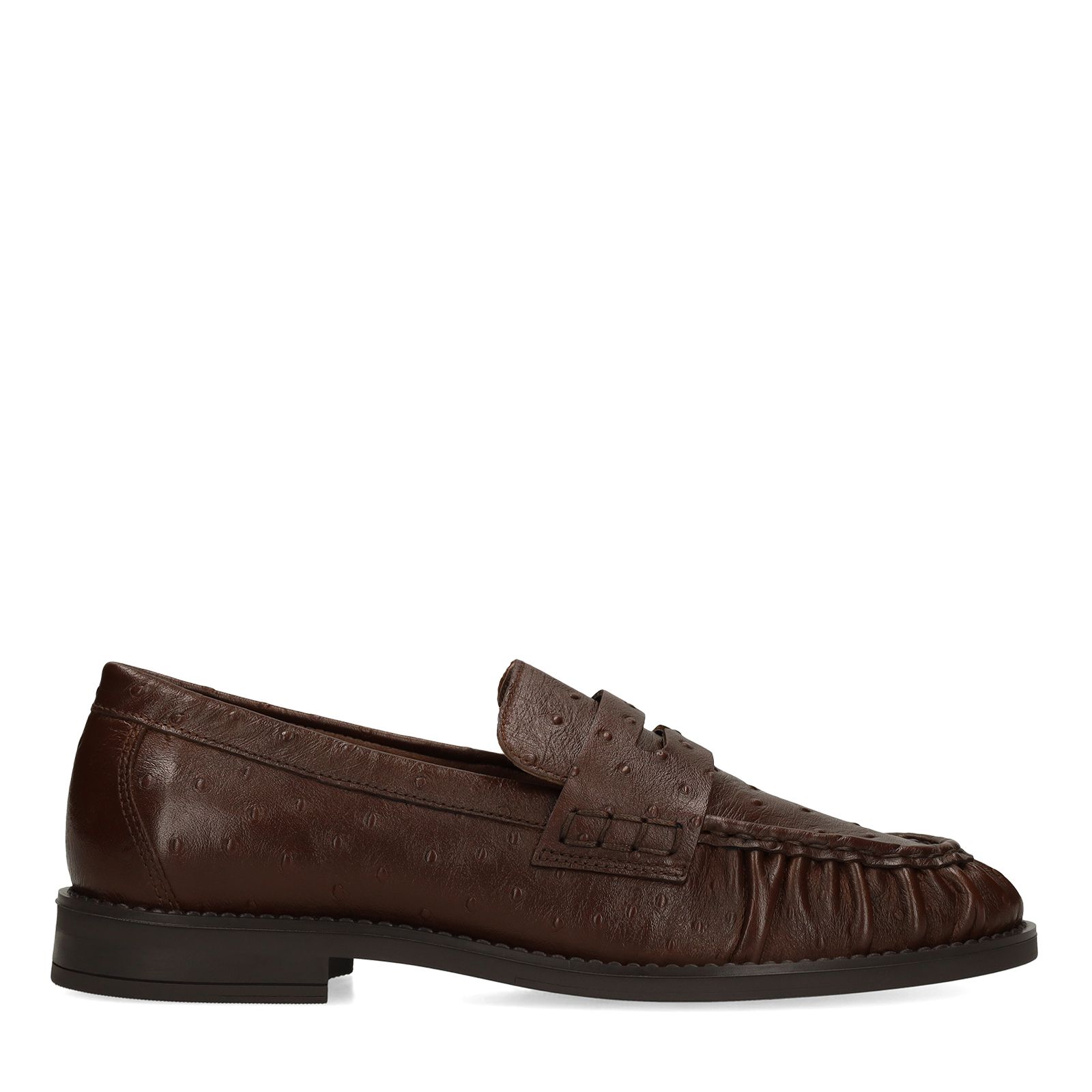 Bruine leren loafers met struisvogeldetails