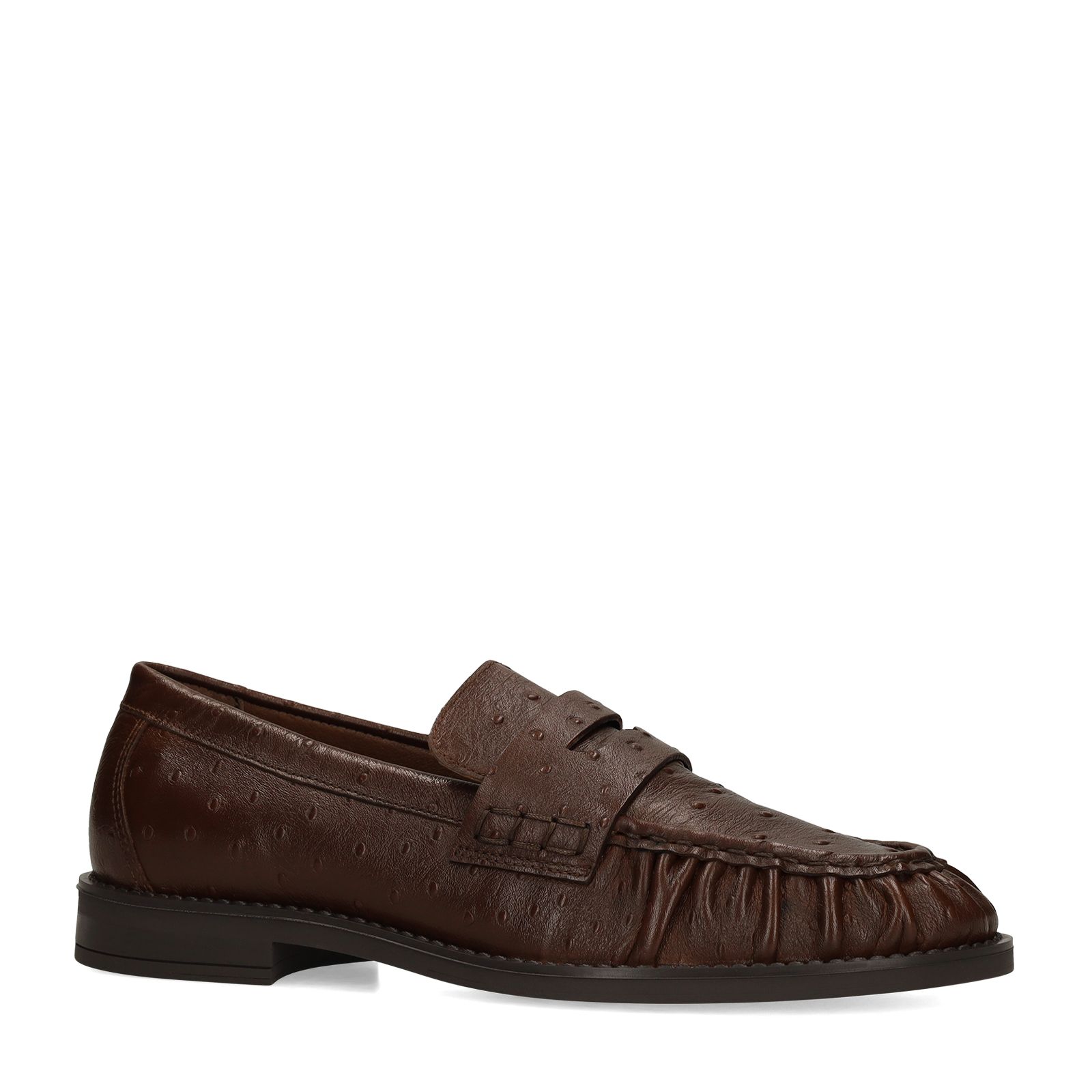 Bruine leren loafers met struisvogeldetails