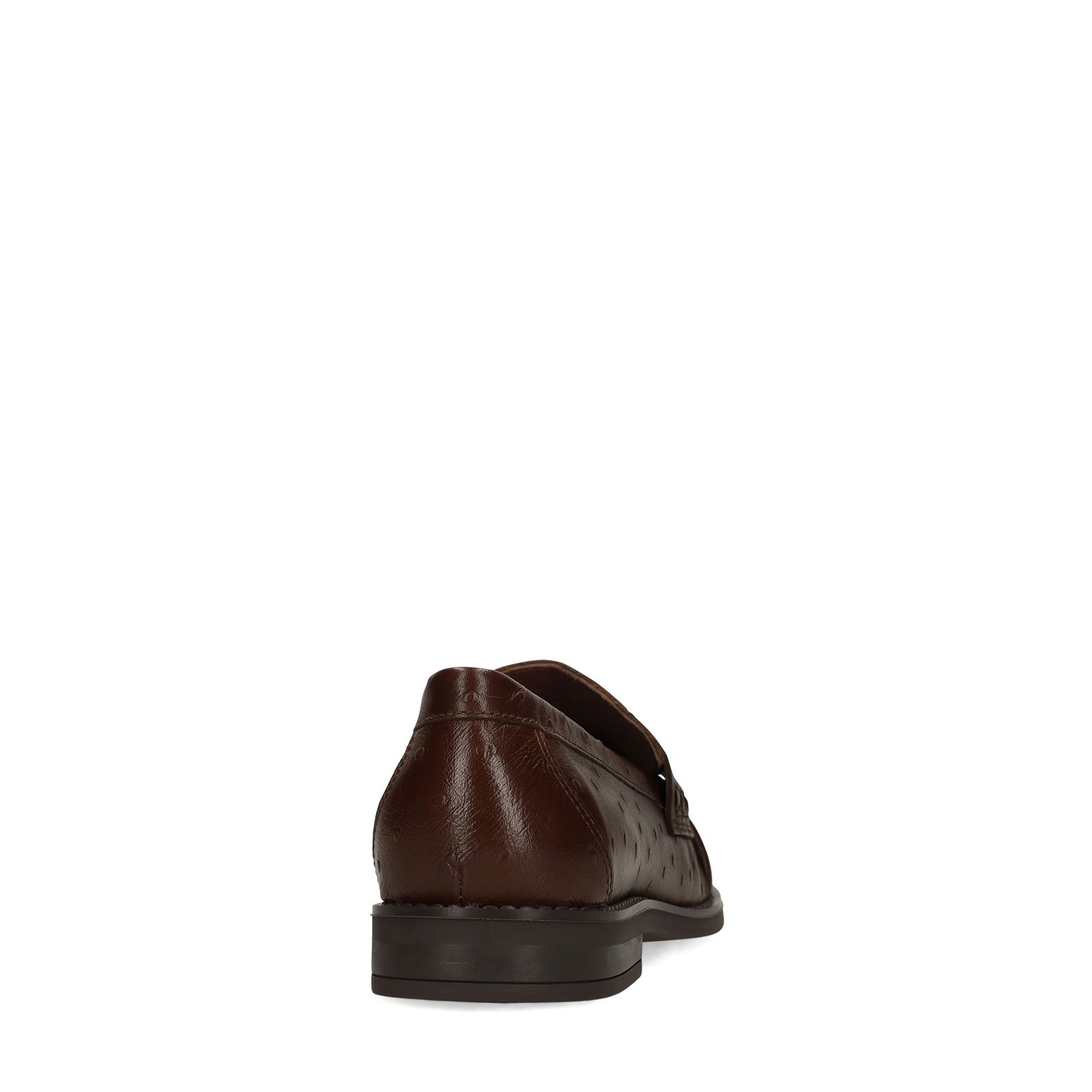 Bruine leren loafers met struisvogeldetails
