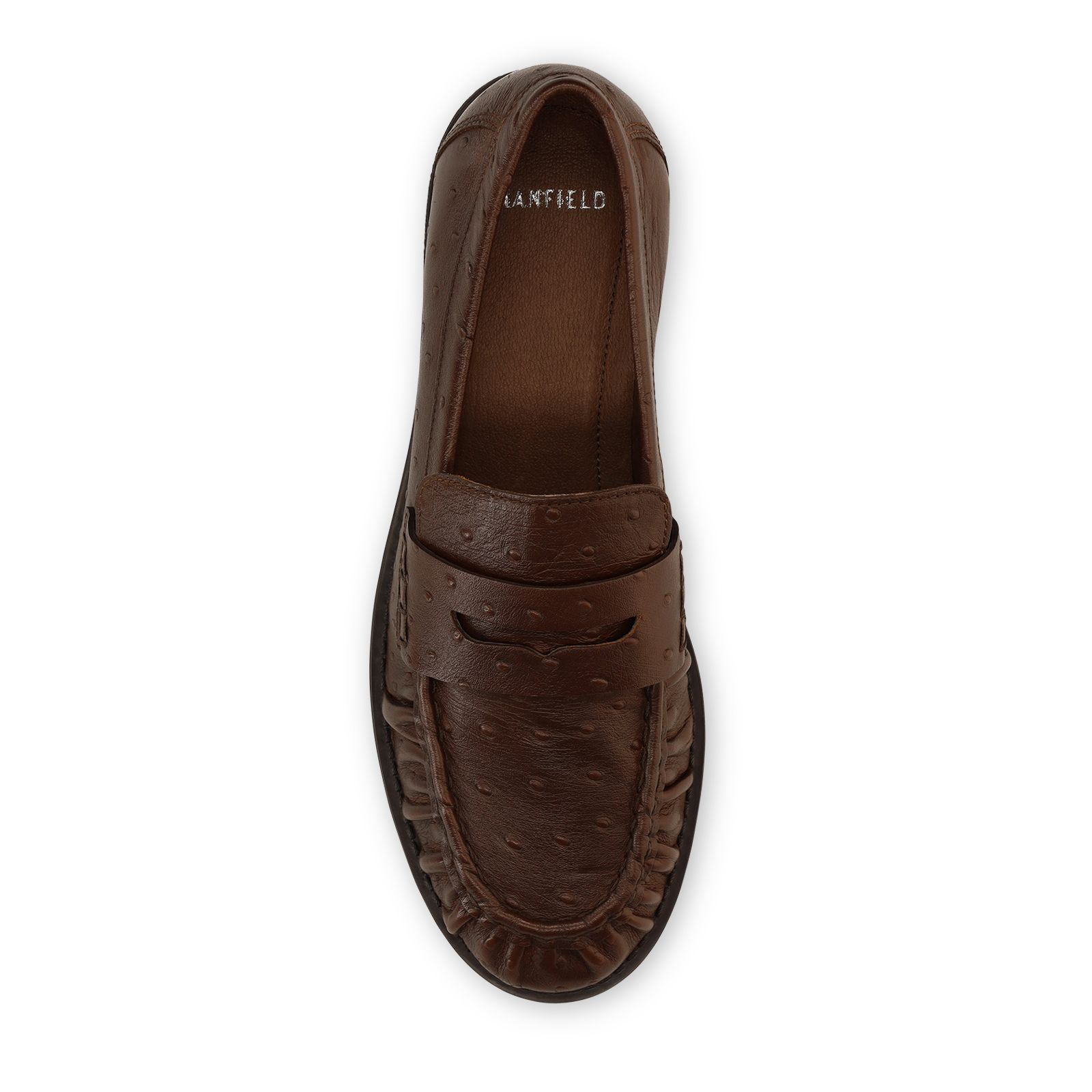 Bruine leren loafers met struisvogeldetails