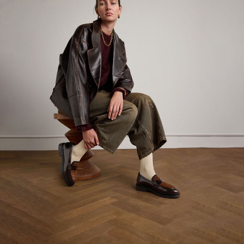 Bruine lakleren loafers met pony hair