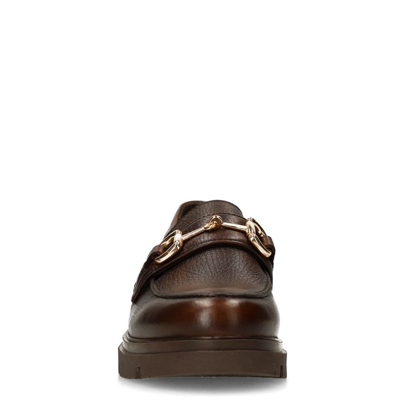 Donkerbruine leren loafers met gouden chain