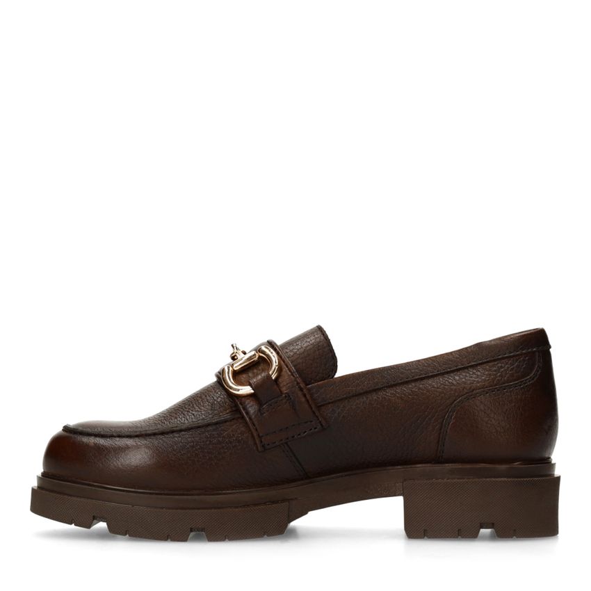 Donkerbruine leren loafers met gouden chain