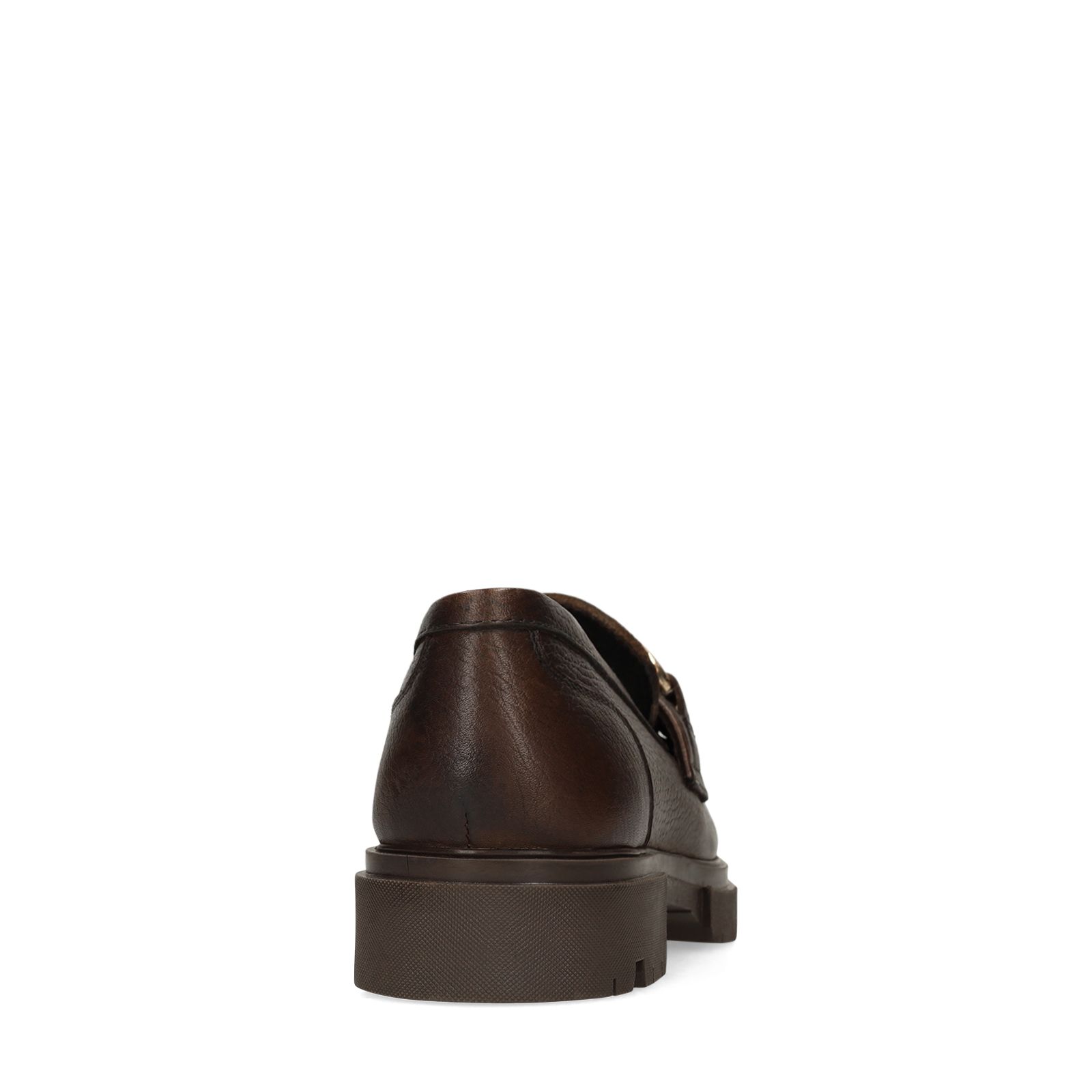 Dunkelbraune Leder-Loafer mit goldfarbener Kette