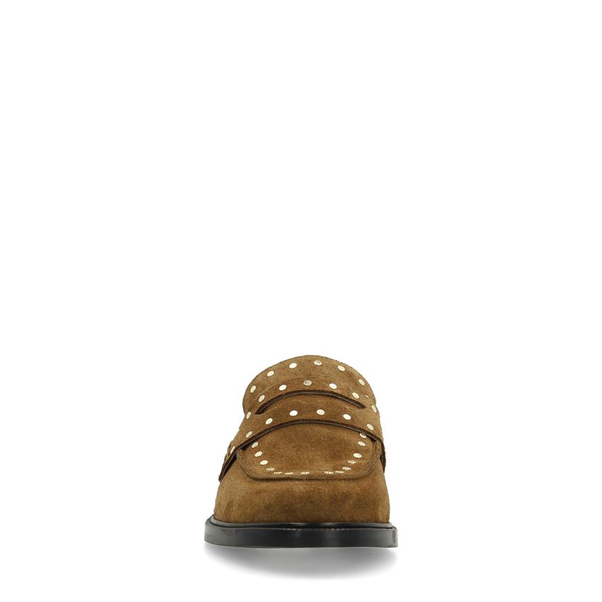 Bruine suède loafers met goudkleurige studs