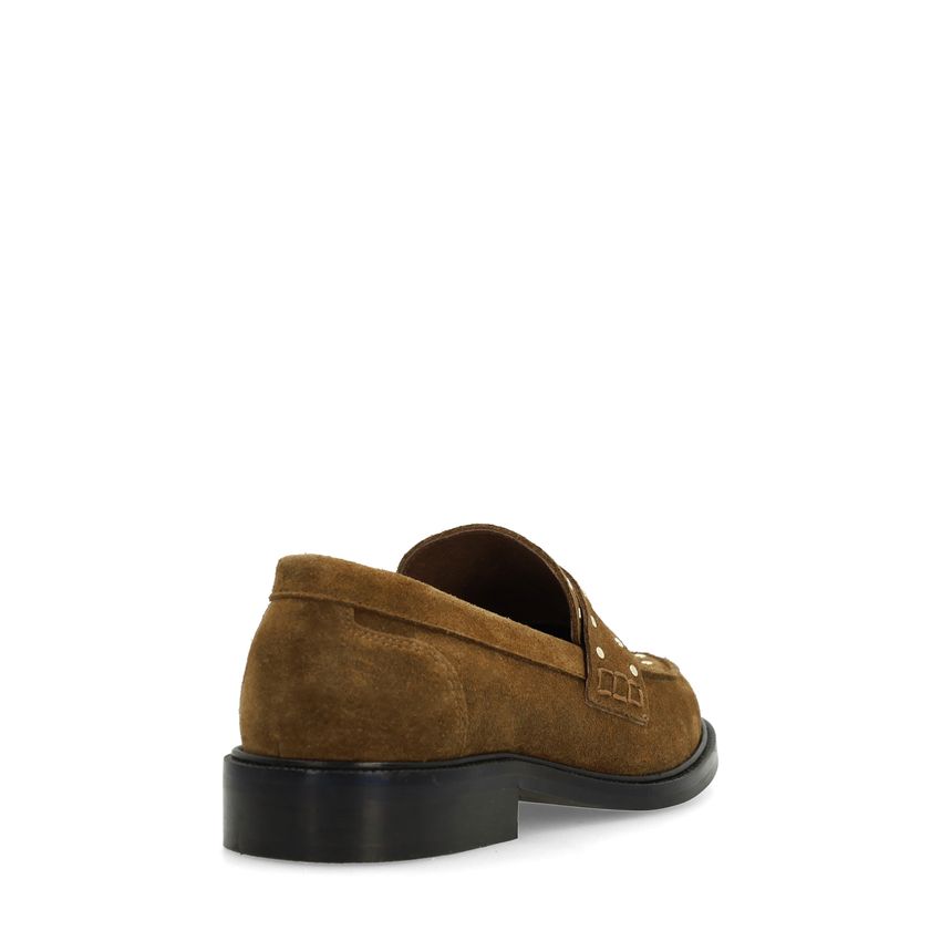 Bruine suède loafers met goudkleurige studs