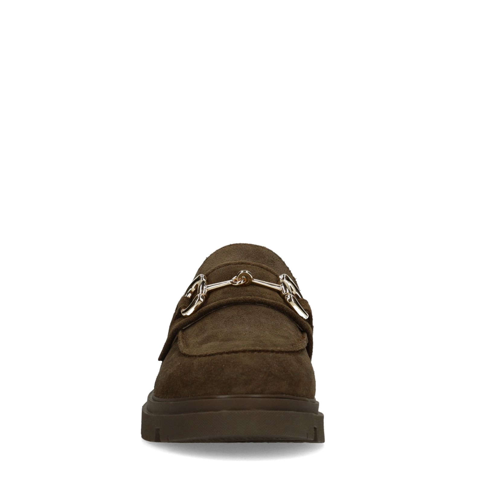 Braune Veloursleder-Loafer mit goldfarbenem Detail