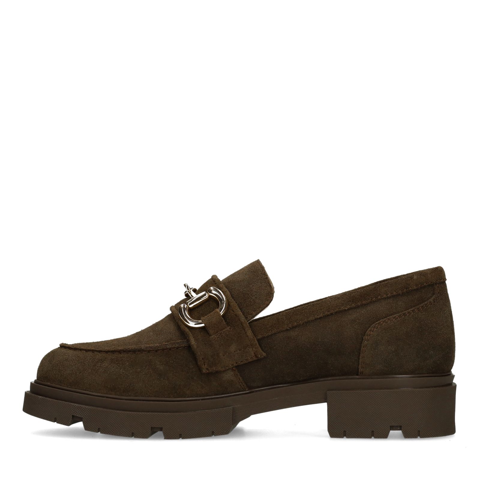 Braune Veloursleder-Loafer mit goldfarbenem Detail