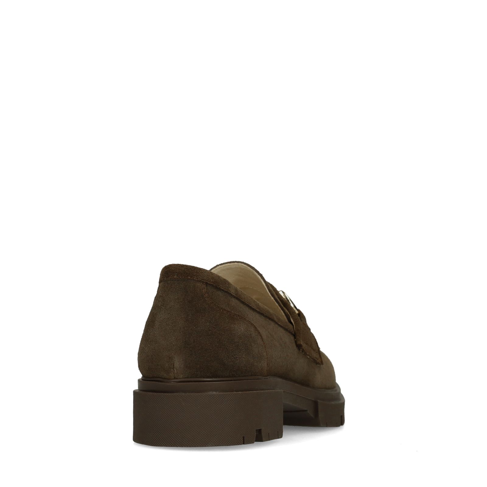 Braune Veloursleder-Loafer mit goldfarbenem Detail
