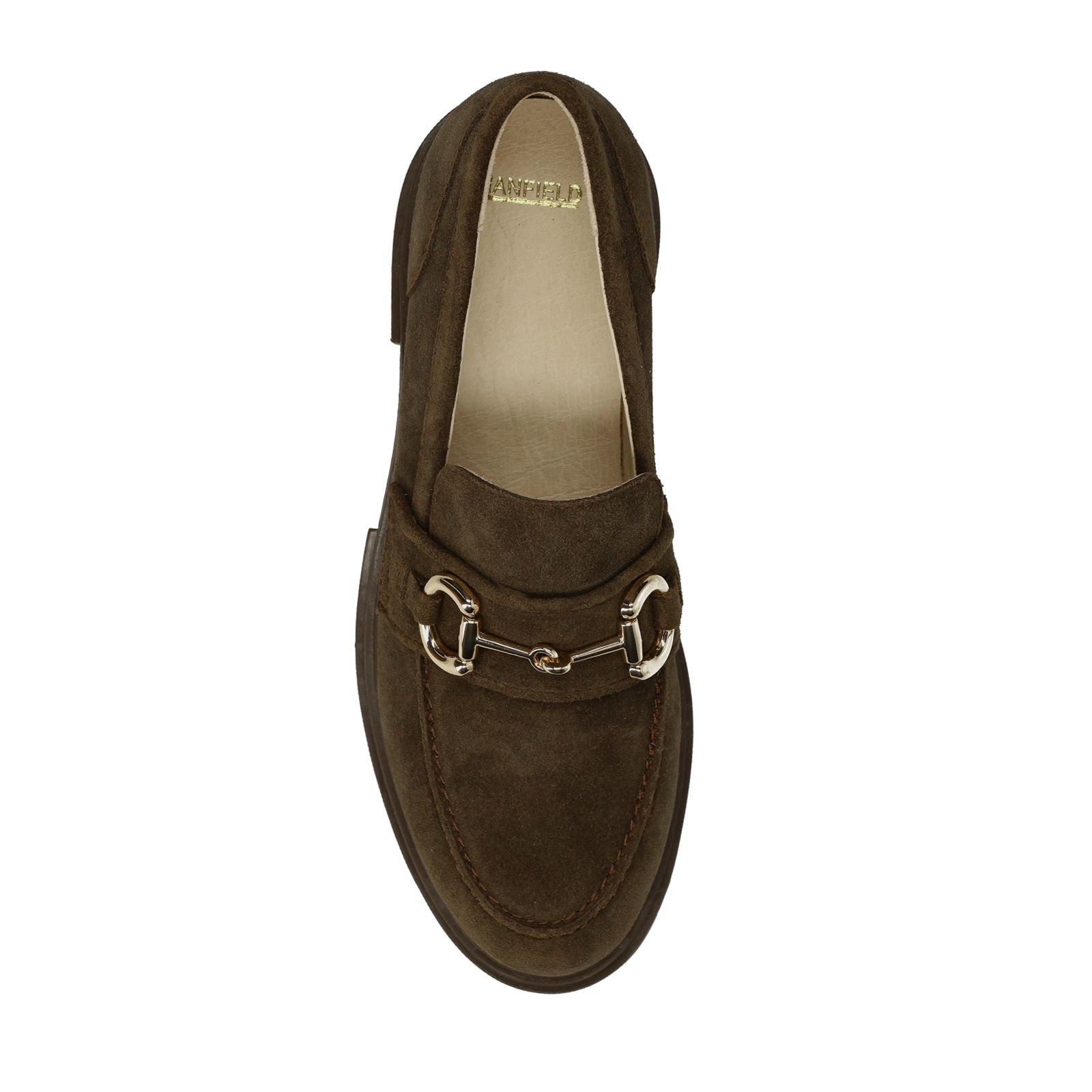 Braune Veloursleder-Loafer mit goldfarbenem Detail