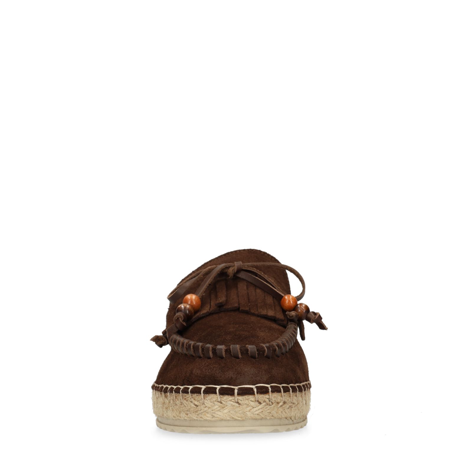 Bruine suède espadrilles met franjes