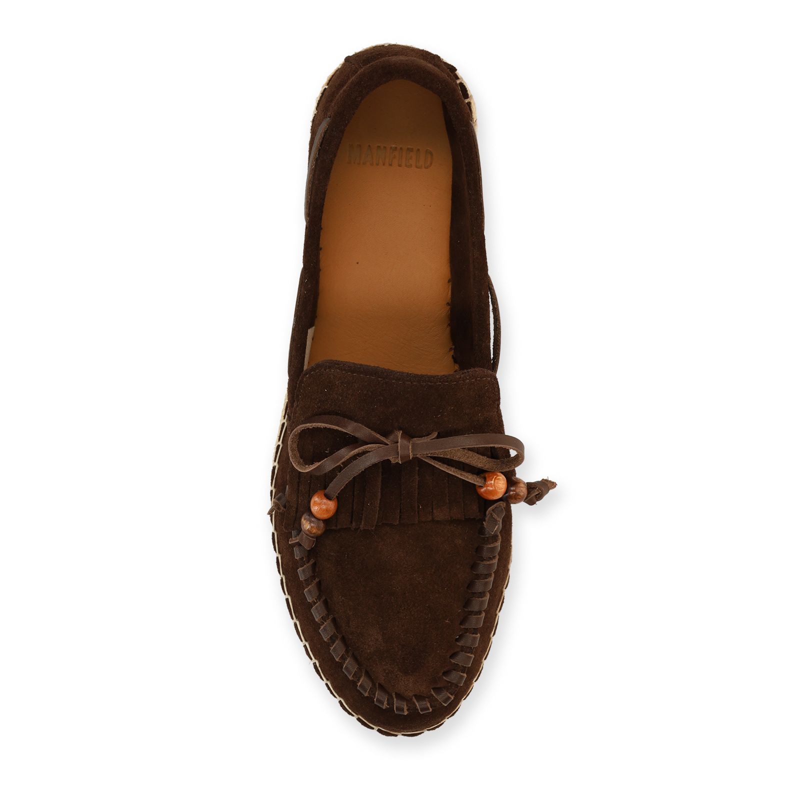 Bruine suède espadrilles met franjes