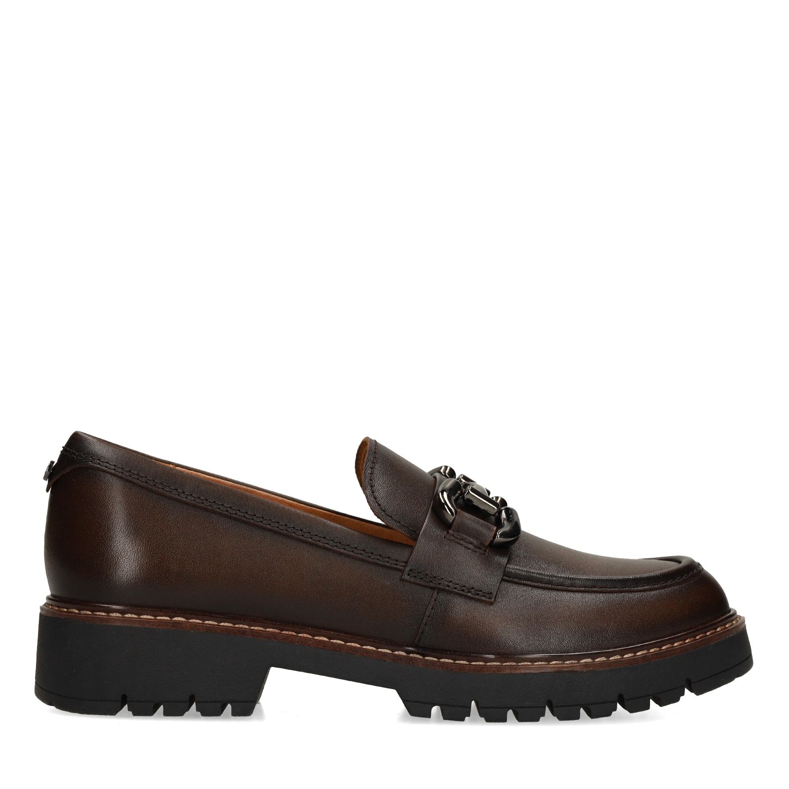 Donkerbruine leren loafers met chain