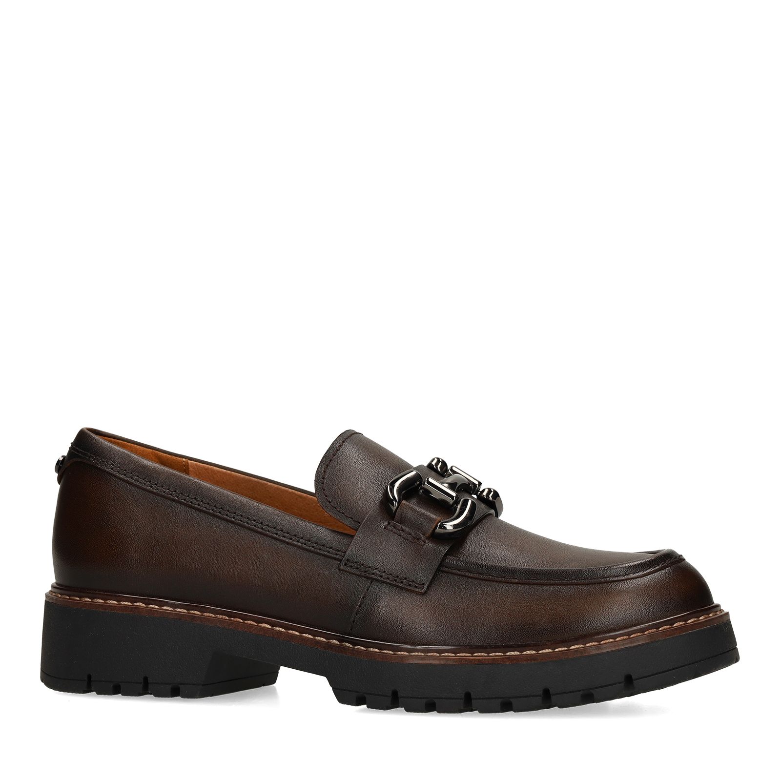 Dunkelbraune Leder-Loafer mit Kette