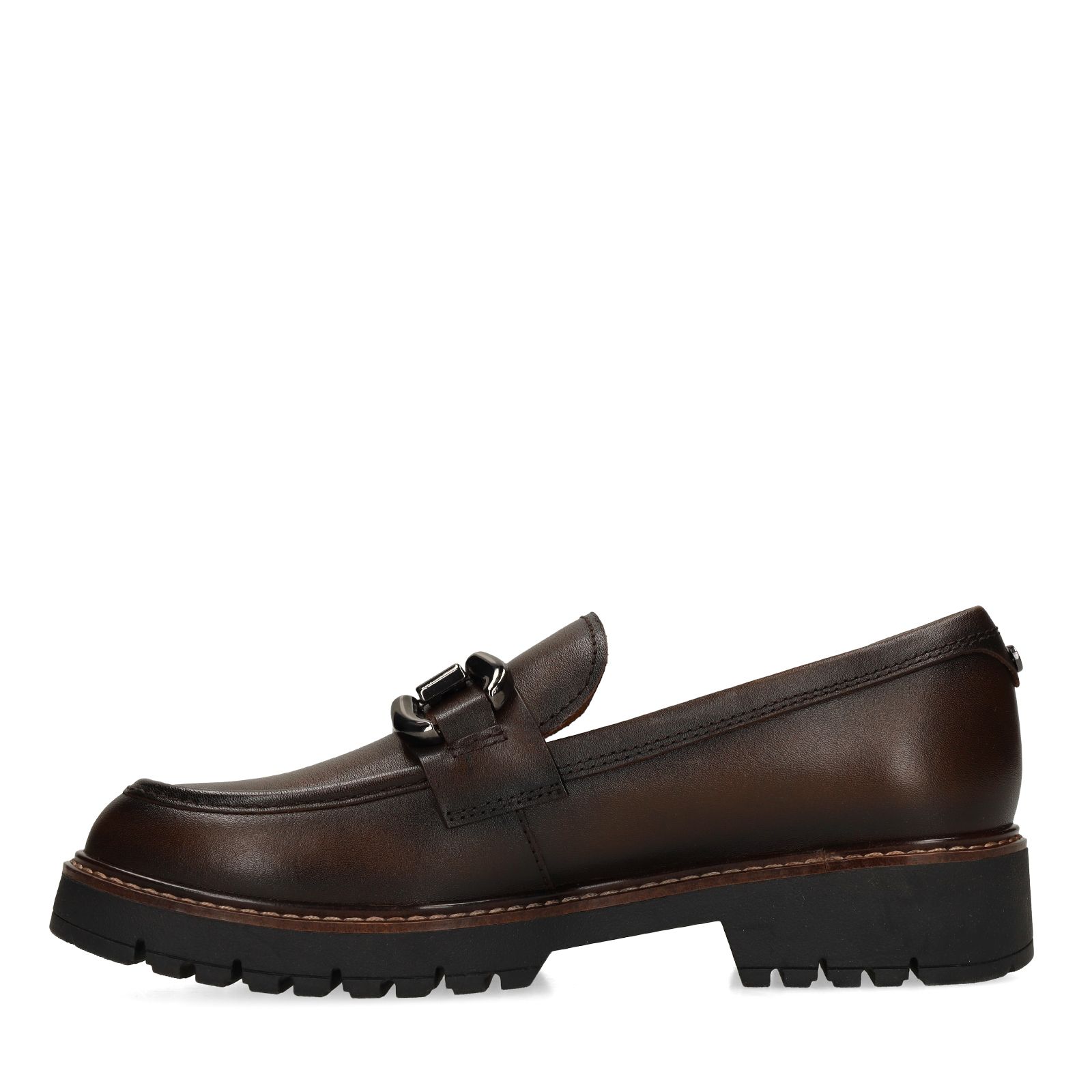Donkerbruine leren loafers met chain
